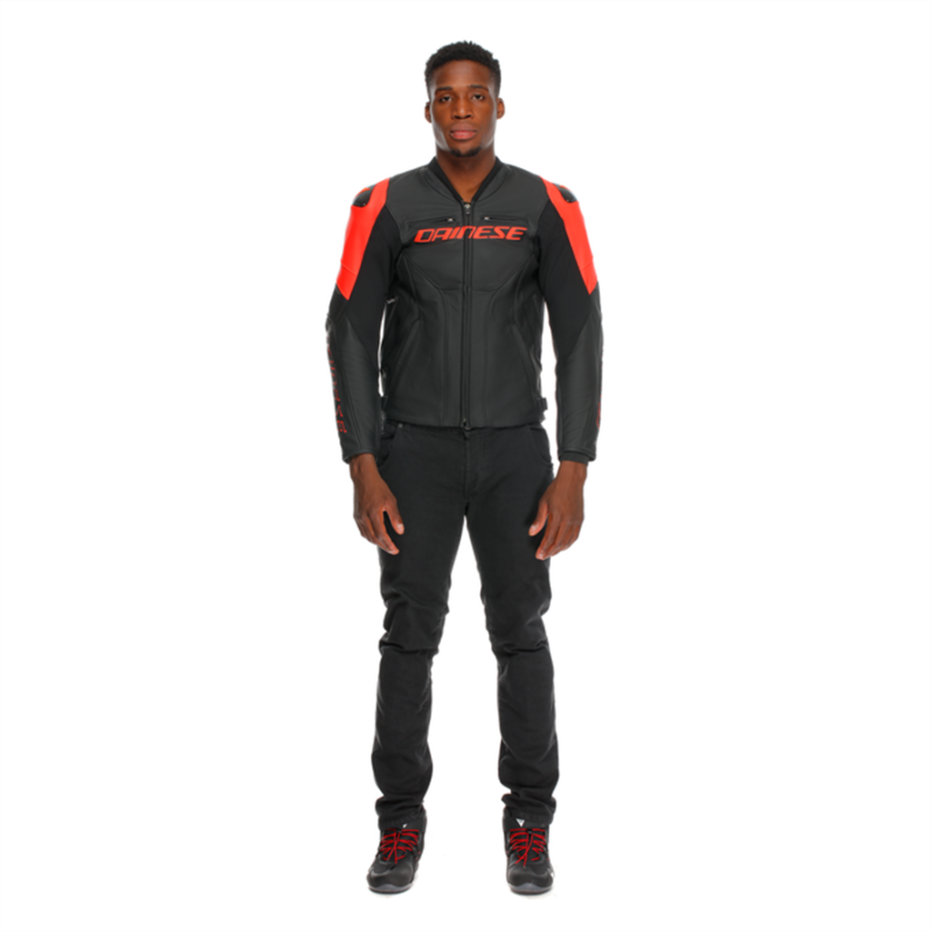 DAINESE CEKET RACING 5 LEATHER BLK BLK RED FLUO
