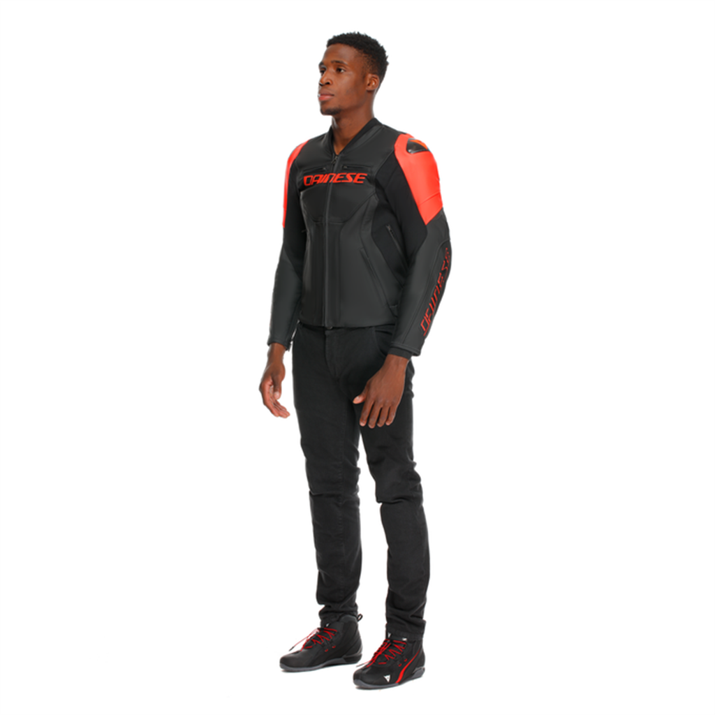 DAINESE CEKET RACING 5 LEATHER BLK BLK RED FLUO