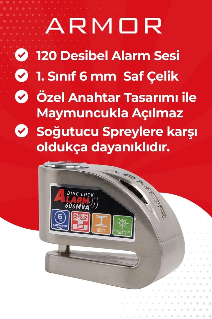 ARMOR 606MVA 6MM ALARMLI DİSK KİLİDİ GÜVENLİK SERTİFİKA
