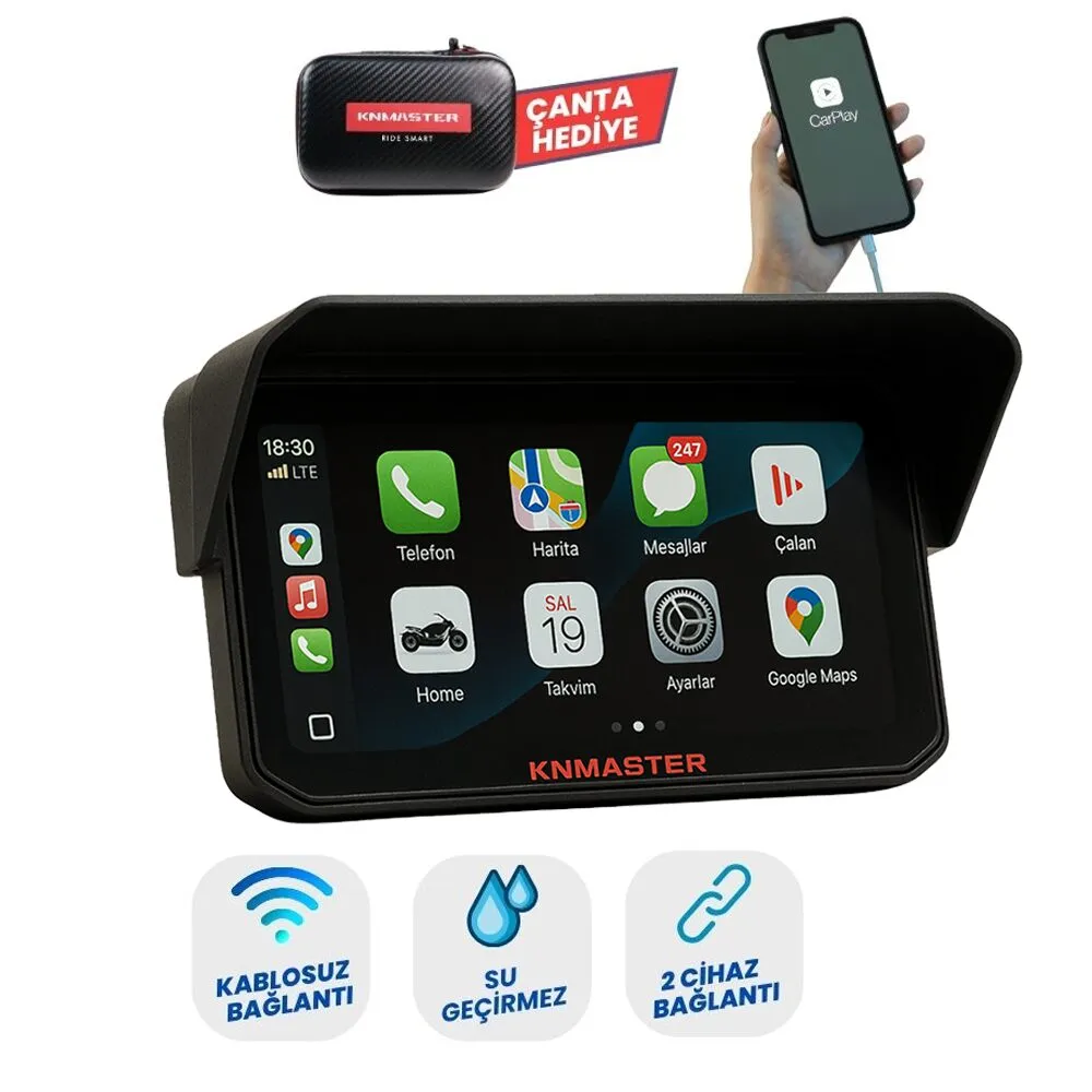 [M05KNM17010200-00] KN MASTER MOTOPLAY 1000 – 6.25” Kablosuz CarPlay & Android Auto Destekli Motosiklet Multimedya Ekranı