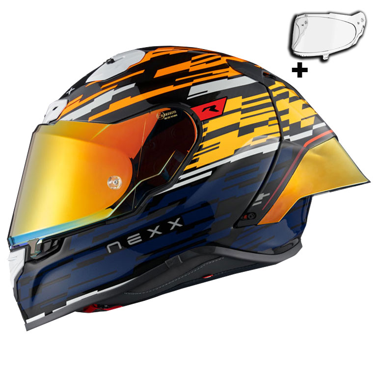 [M03NEX01002064-0S] NEXX X.R3R GLITCH RACER KARBON TURUNCU-MAVİ KASK (S)