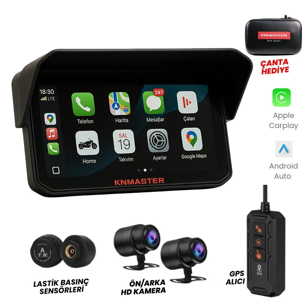 [M05KNM17010100-00] KN MASTER MOTOPLAY 2000 PRO – 6.25” 2K Çift Kameralı Kablosuz CarPlay & Android Auto Destekli Motosiklet Multimedya Ekranı