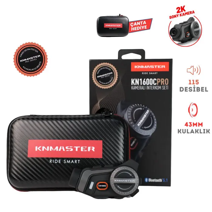 KN MASTER KN1600C PRO Kameralı Motosiklet Kask İnterkom Bluetooth İntercom Kulaklık Seti