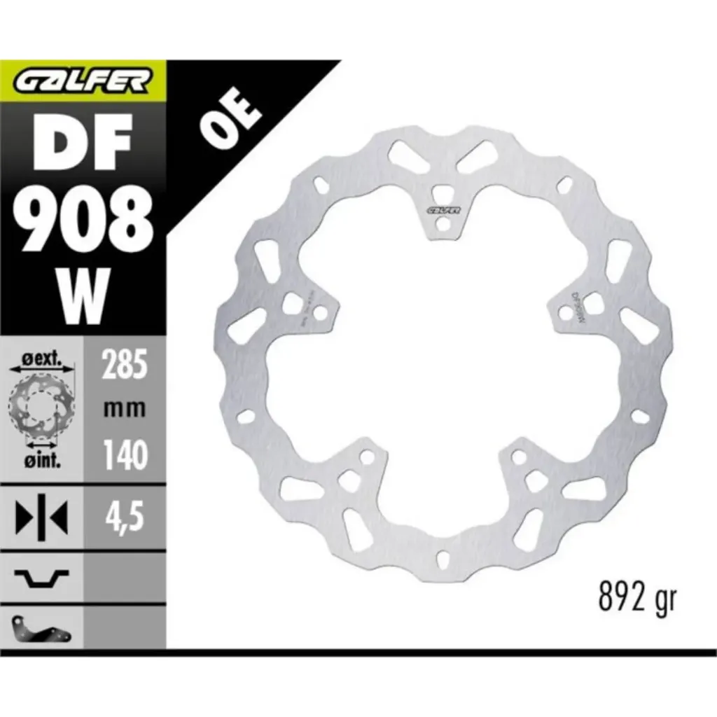 GALFER DF908W HAREKETLİ DALGALI ARKA FREN DİSKİ 285 X 4,5 MM