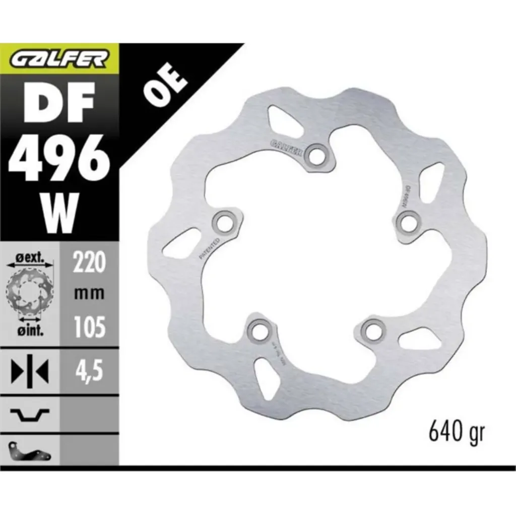 GALFER DF496W HAREKETLİ DALGALI ARKA FREN DİSKİ 220 X 4,5 MM