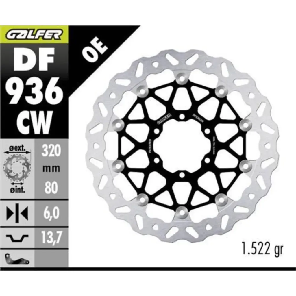 GALFER DF936CW HAREKETLİ DALGALI ÖN FREN DİSKİ 320 X 6 MM